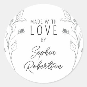Made with Love Personalized Line Art Floral Classi Classic Round Sticker