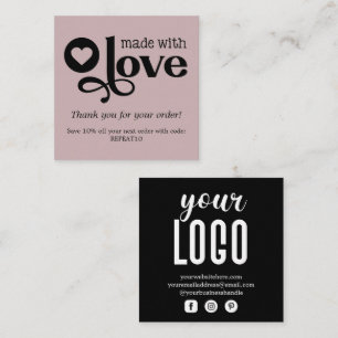 Made with Love Personalized Order Thank You Square Business Card