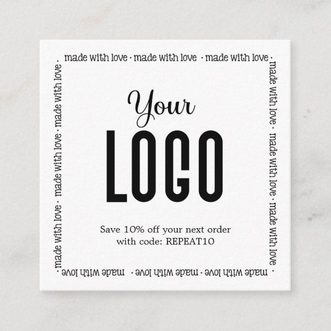 Made with Love Personalized Order Thank You  Square Business Card (Front)