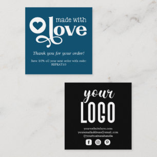 Made with Love Personalized Order Thank You Square Business Card