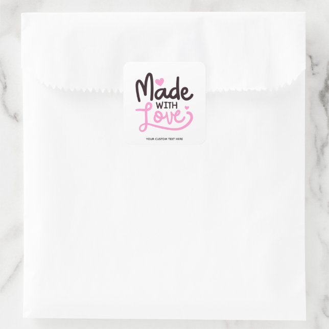 Made with Love Personalized Pink Square Sticker 1 (Bag)