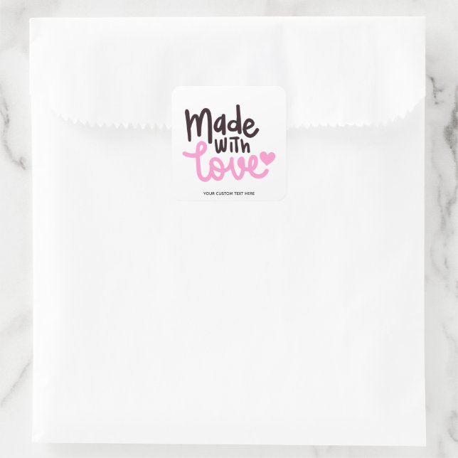 Made with Love Personalized Pink Square Sticker 2 (Bag)