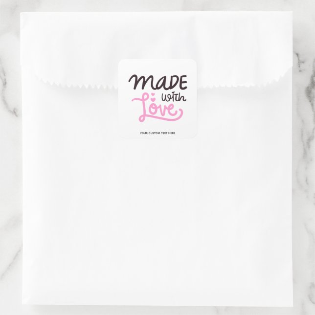 Made with Love Personalized Pink Square Sticker 3 (Bag)