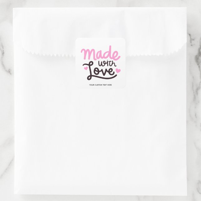 Made with Love Personalized Pink Square Sticker 4 (Bag)