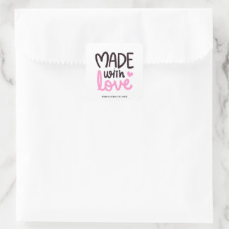 Made with Love Personalized Pink Square Sticker 5