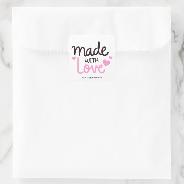 Made with Love Personalized Pink Square Sticker 6 (Bag)