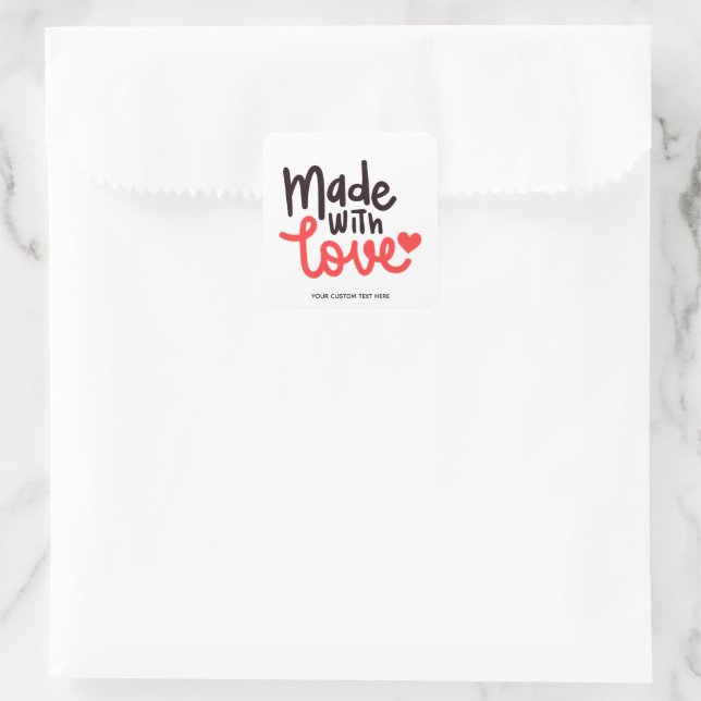 Made with Love Personalized Red Square Sticker 2 (Bag)