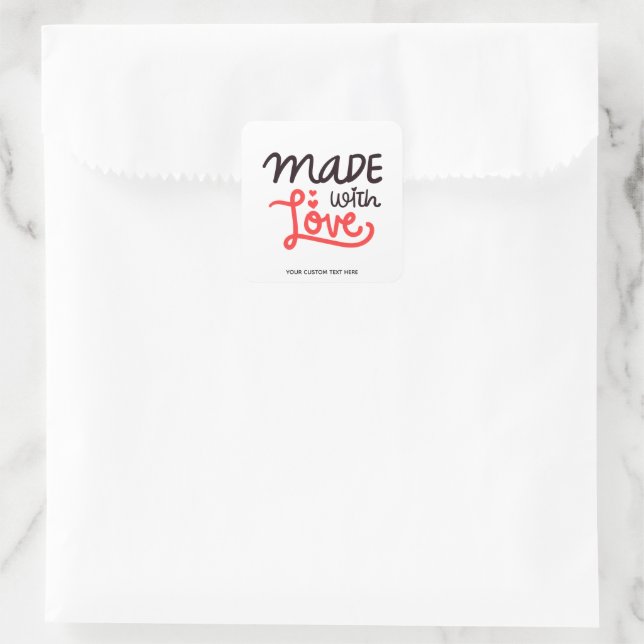 Made with Love Personalized Red Square Sticker 3 (Bag)