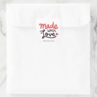 Made with Love Personalized Red Square Sticker 4