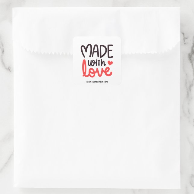 Made with Love Personalized Red Square Sticker 5 (Bag)
