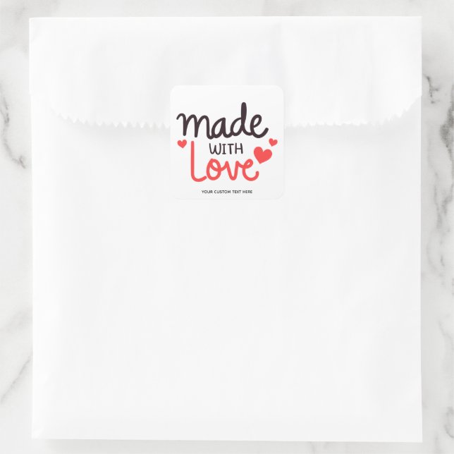 Made with Love Personalized Red Square Sticker 6 (Bag)
