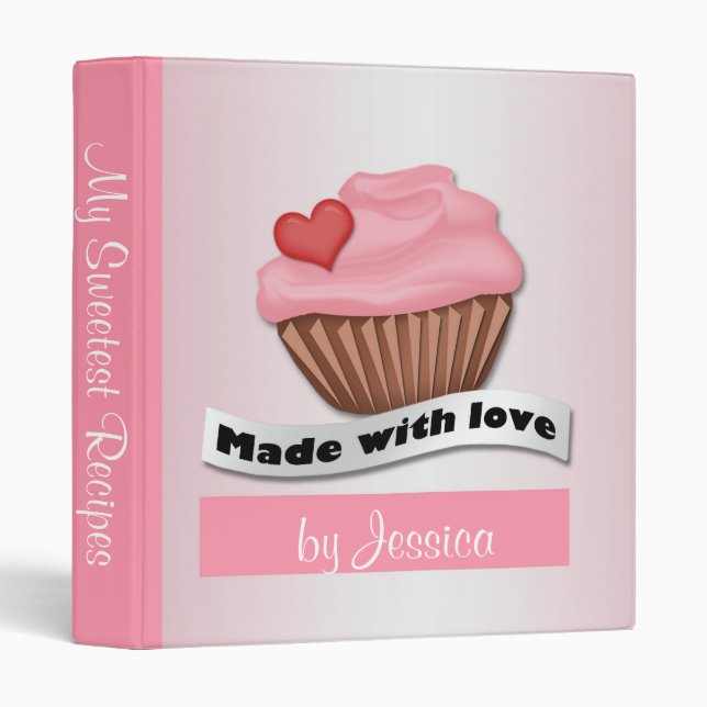 Made with Love Pink Cupcake Recipe Binder (Front/Spine)