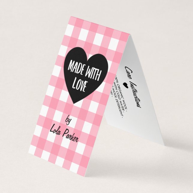 Made with Love Pink Gingham Hang Tag (Front)
