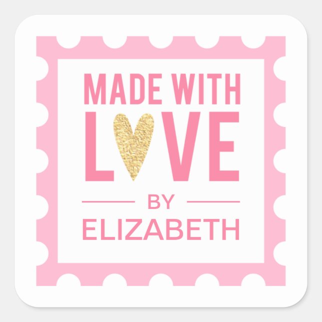 Made With Love Pink Heart Sticker (Front)