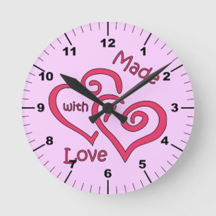 "Made with Love Pink" Round Clock