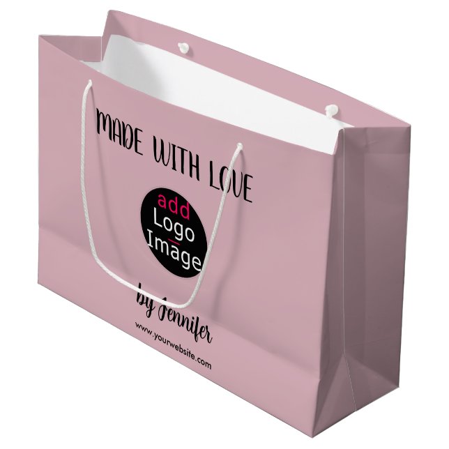 Made With Love Professional Custom Dusty Rose Pink Large Gift Bag (Front Angled)