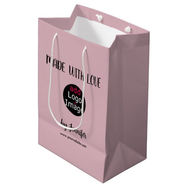 Made With Love Professional Custom Dusty Rose Pink Medium Gift Bag (Front Angled)