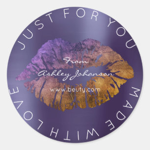 Made With Love Purple Gold Lipstick Makeup Lips Classic Round Sticker