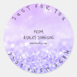 Made With Love Purple Lilac Glitter Sparkly Classic Round Sticker