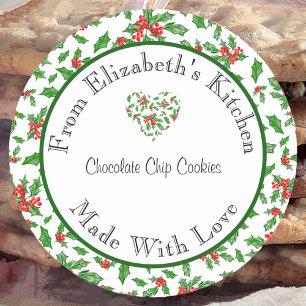 Made With Love Red and Green Holly Home Baked Gift Classic Round Sticker