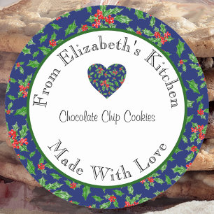 Made With Love Red and Green Holly Home Baked Gift Classic Round Sticker