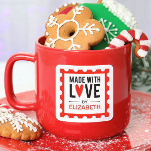 Made With Love Red Christmas Stamp Sticker