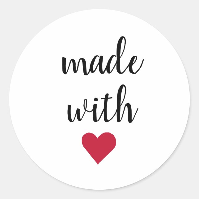 Made with Love Red Heart Classic Round Sticker (Front)