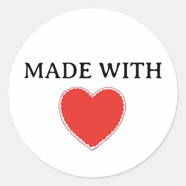 Made with Love Red Heart Classic Round Sticker (Front)