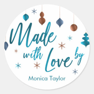Made with Love Retro Teal Copper Navy Ornaments Classic Round Sticker