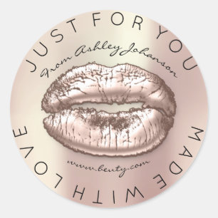 Made With Love Rose Kiss Pink Pearly Makeup Lips Classic Round Sticker