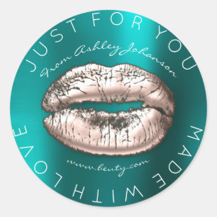 Made With Love Rose Kiss Pink Teal Makeup Lips Classic Round Sticker