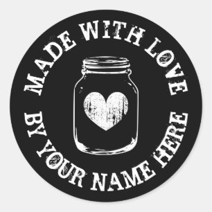 Made with love rustic heart mason jar custom classic round sticker