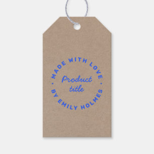 Made with Love   Rustic Kraft Blue Stylish Retro Gift Tags