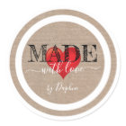 Made With Love Script Red Heart On Linen Texture