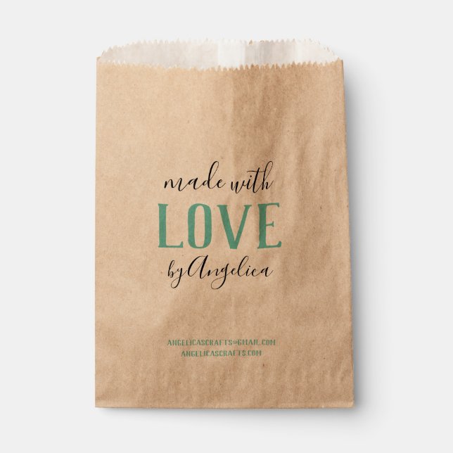 Made with Love Script Turquoise Kraft Bag (Front)