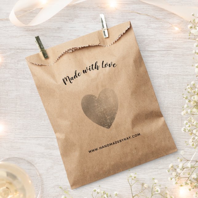 Made with Love • Silver Foil Heart Handmade Favour Bag (Clipped)
