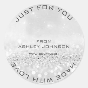 Made With Love Silver Grey Glitter Sparkly Name Classic Round Sticker