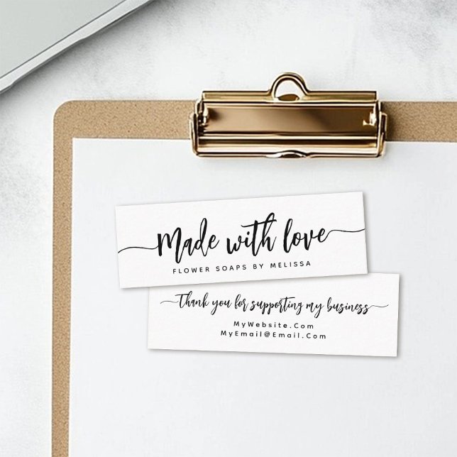 Made with Love Simple Elegant Script Chic Small Mini Business Card (Creator Uploaded)