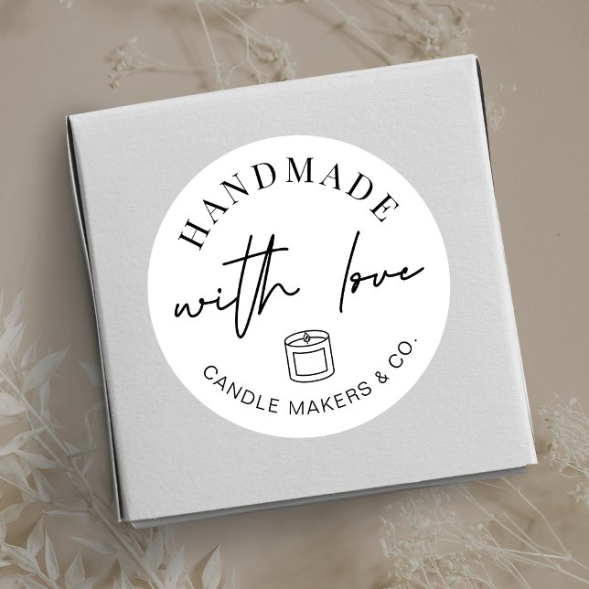 Made With Love Simple Minimalist Candle Packaging Classic Round Sticker (Add the finishing touch to your packaging with these handmade with love stickers)