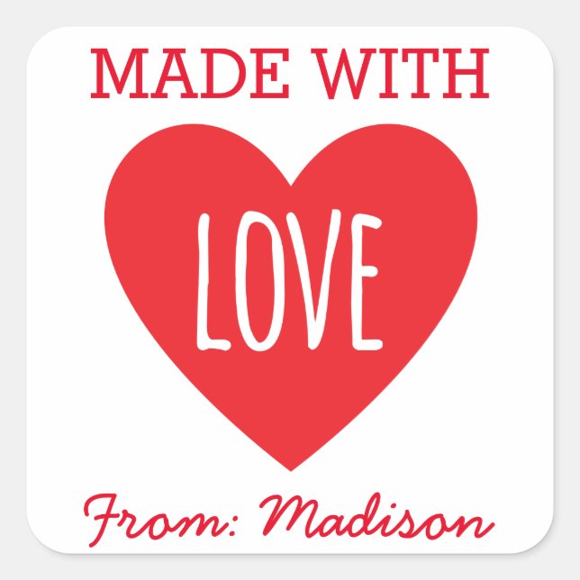 Made With Love Square Sticker (Front)