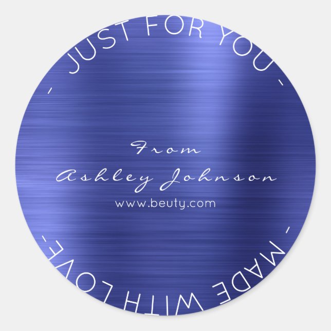 Made With Love Steel Cobalt Blue  Metallic Shiny Classic Round Sticker (Front)