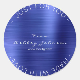 Made With Love Steel Cobalt Blue  Metallic Shiny Classic Round Sticker