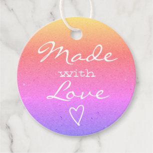 Made with Love Tag Heart Pink Ombre Rainbow Colour