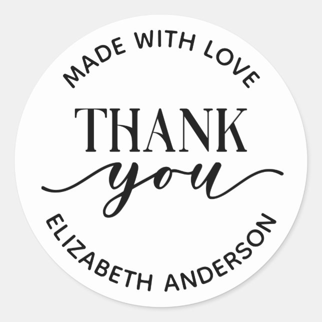 Made With Love Thank you Business Classic Round Sticker (Front)