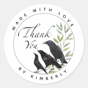 Made with Love Thank You Crow Bird Classic Round S Classic Round Sticker