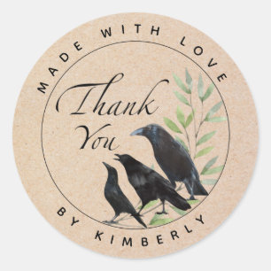 Made with Love Thank You Crow Bird Classic Round S Classic Round Sticker