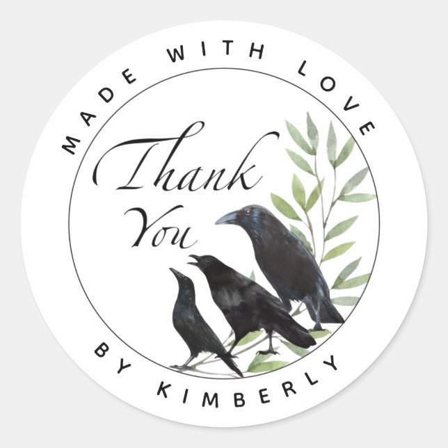 Made with Love Thank You Crow Bird Classic Round S Sticker (Front)