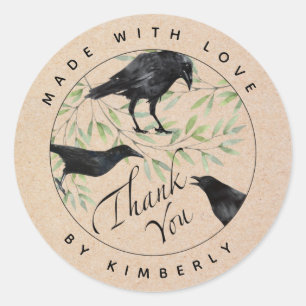 Made with Love Thank You Crow Bird Classic Round S Sticker