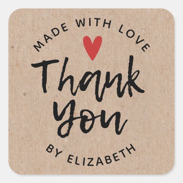 Made With Love Thank You Rustic Kraft  Square Sticker (Front)