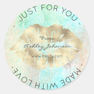 Made With Love Tiffany Gold Ocean Makeup Lips Kiss Classic Round Sticker